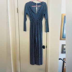 VTG 70s 60s Handmade Poly Polka Dot Retro Wide Leg Romper Jumpsuit S